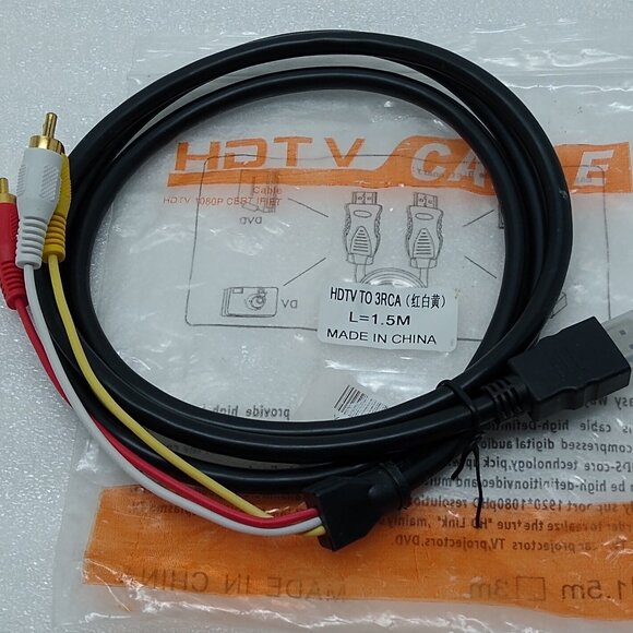 HDMI to 3-RCA Cable 1080P Video Audio AV Cable Adapter Transmitter TV HDTV DVD - Picture 4 of 5